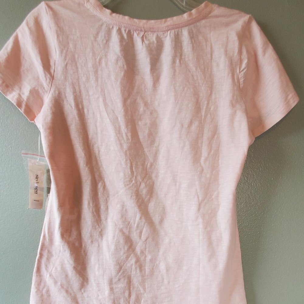 Style&Co Pink Lace and Glitter Top - Picture 2 of 5